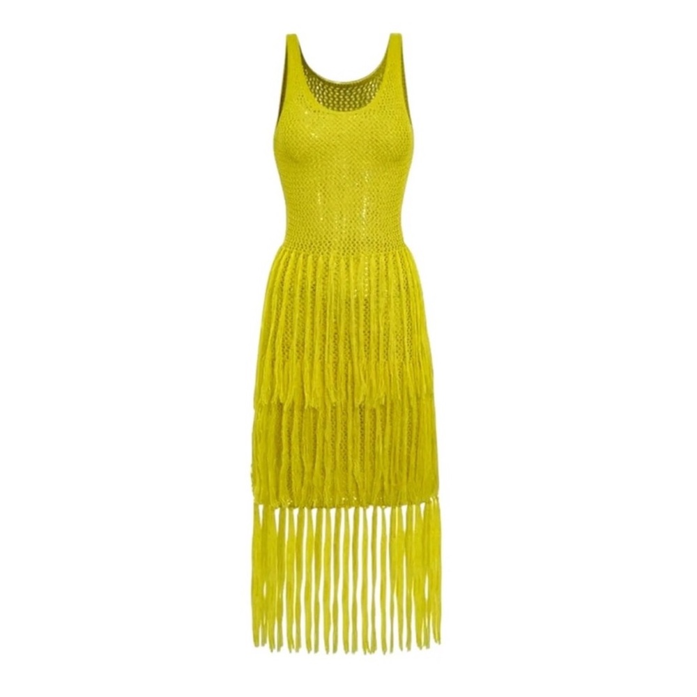 Micas SOLID KNIT FRINGE CUT OUT MIDI DRESS